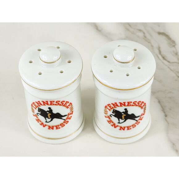 Salt & Pepper Shakers Tennessee Souvenir 80's Porcelain 2 3/4" Gold Trim Vintage - Picture 4 of 12